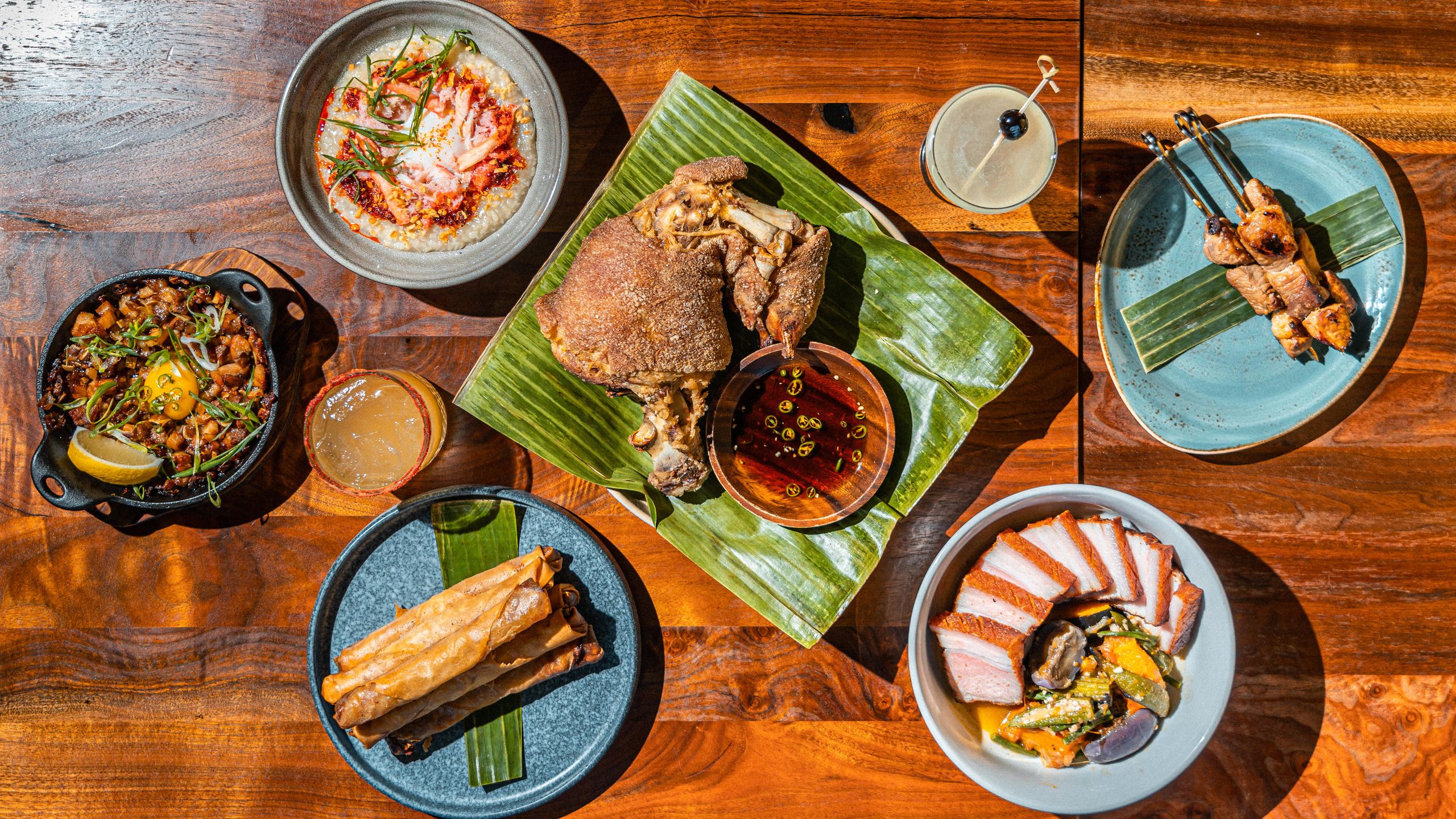 Beautiful food spread on a wooden table with fresh ingredients